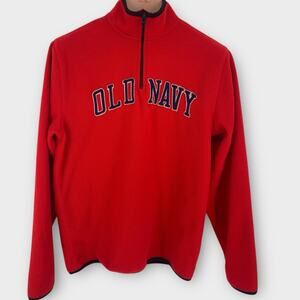 Old Navy Y2K Fleece 1/4 Zip Fleece Red Blue 2010's Spell Out Embroidered S